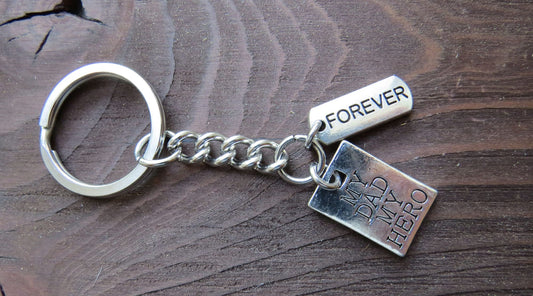 My Dad My Hero Forever Father's Day Keychain Silver Stainless Steel Keychain Key Ring Gift