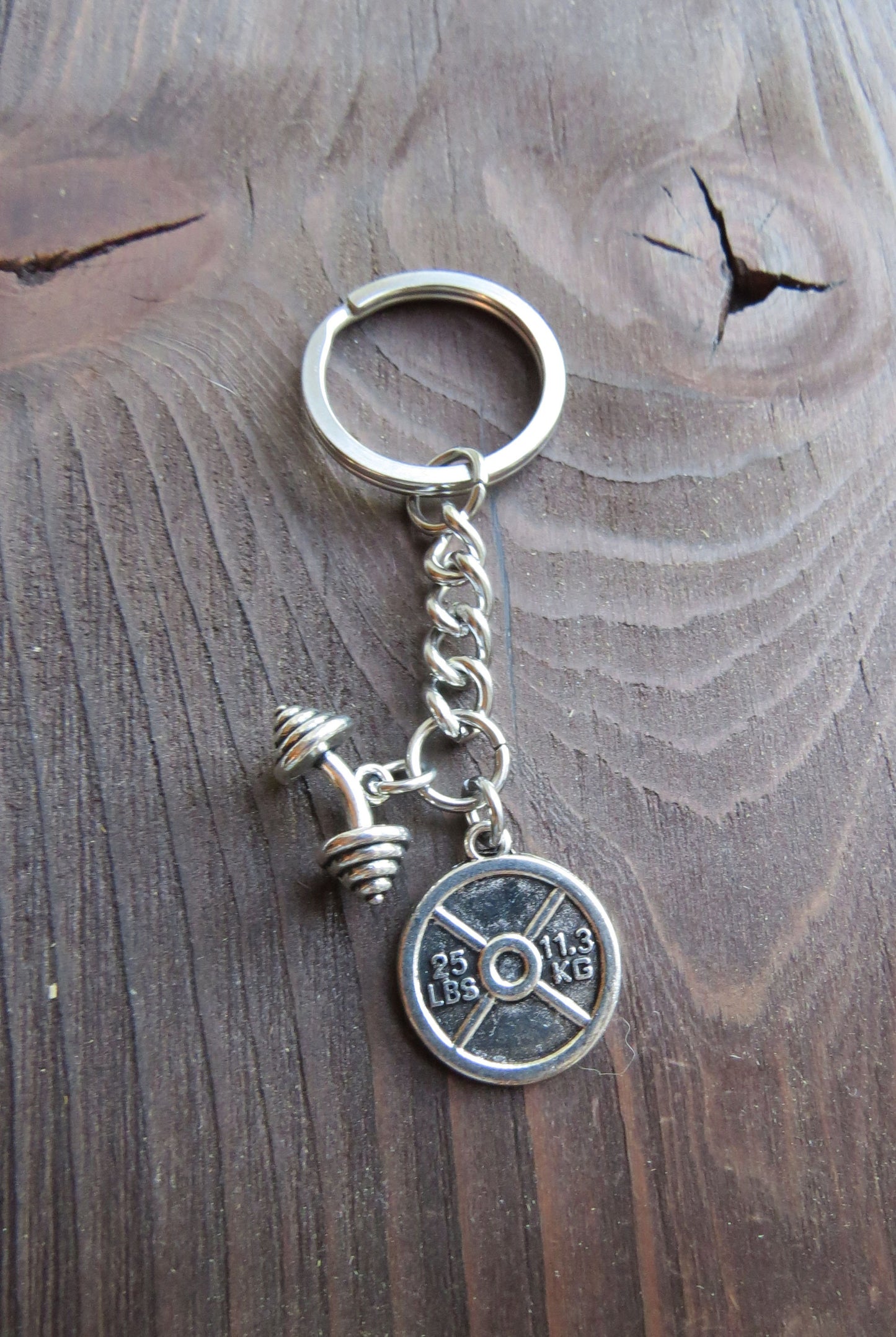 Gym Rat Weightlifter Keychain Silver Stainless Steel Keychain Bodybuilding Barbell Key Ring Gift