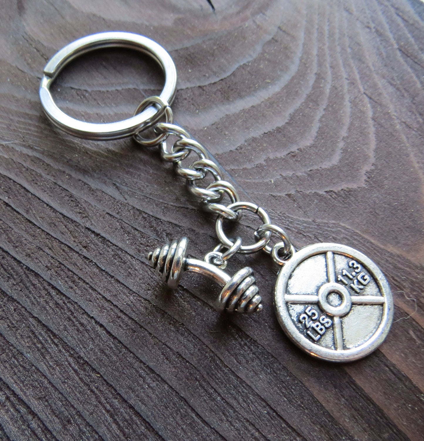 Gym Rat Weightlifter Keychain Silver Stainless Steel Keychain Bodybuilding Barbell Key Ring Gift