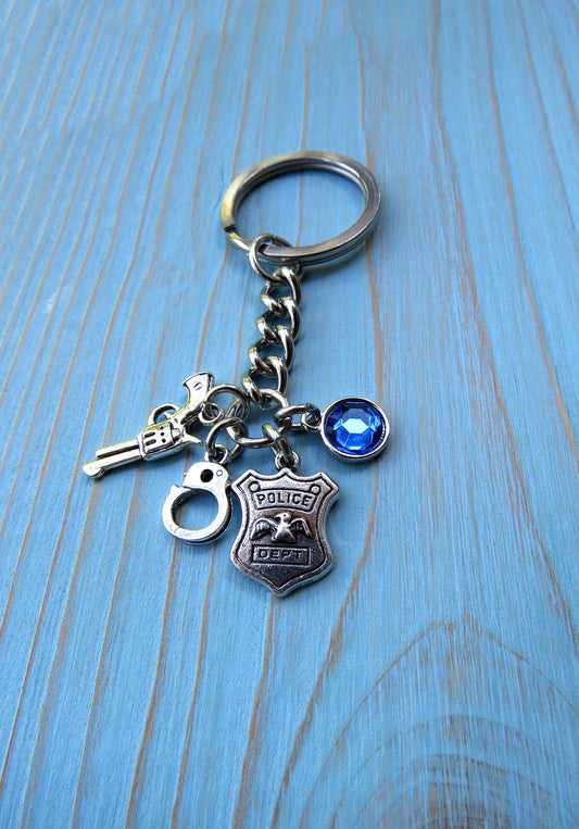 Police Officer Keychain, Police Academy Graduation Stainless Steel Keychain Handcuff and Gun Key Ring Gift