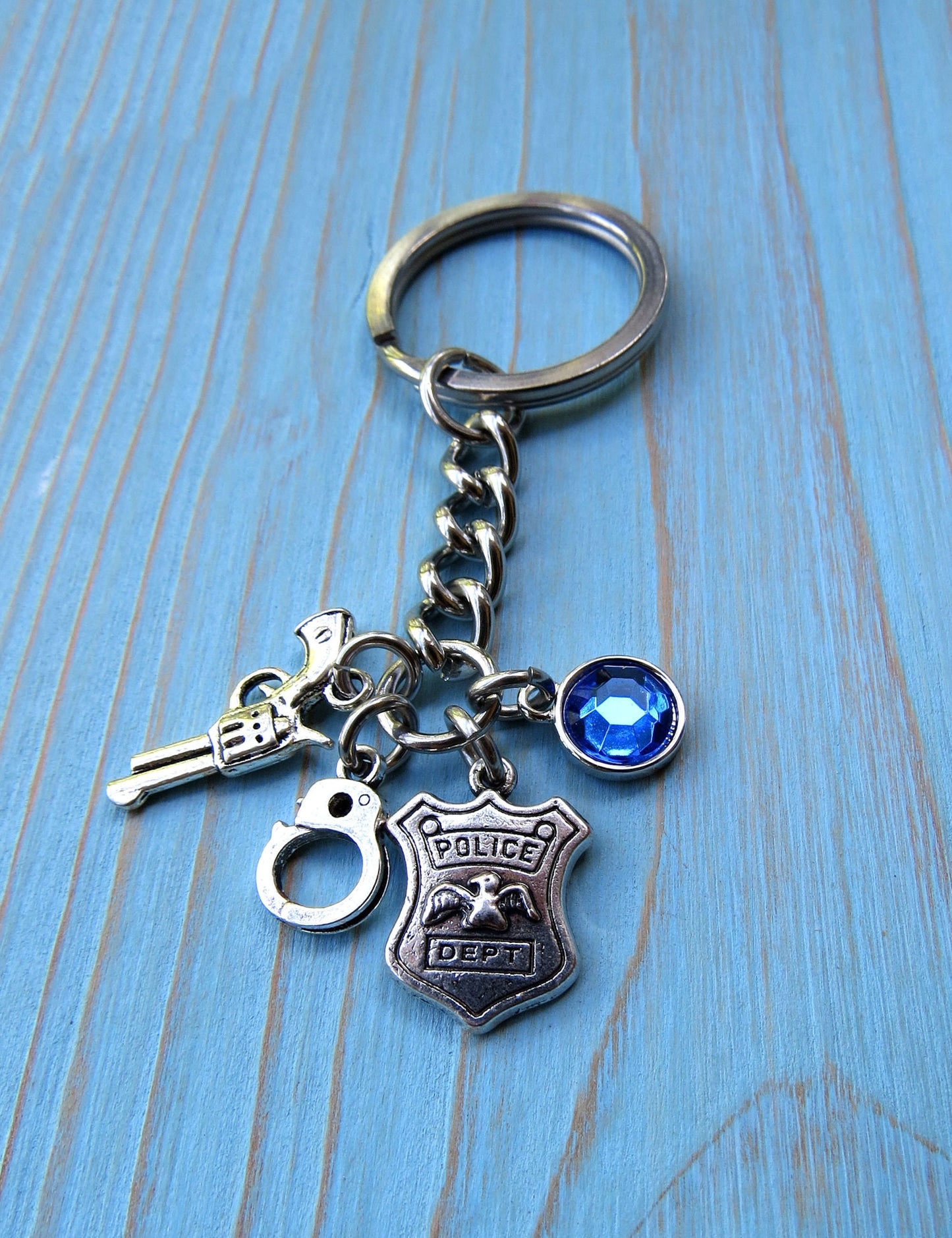 Police Officer Keychain, Police Academy Graduation Stainless Steel Keychain Handcuff and Gun Key Ring Gift