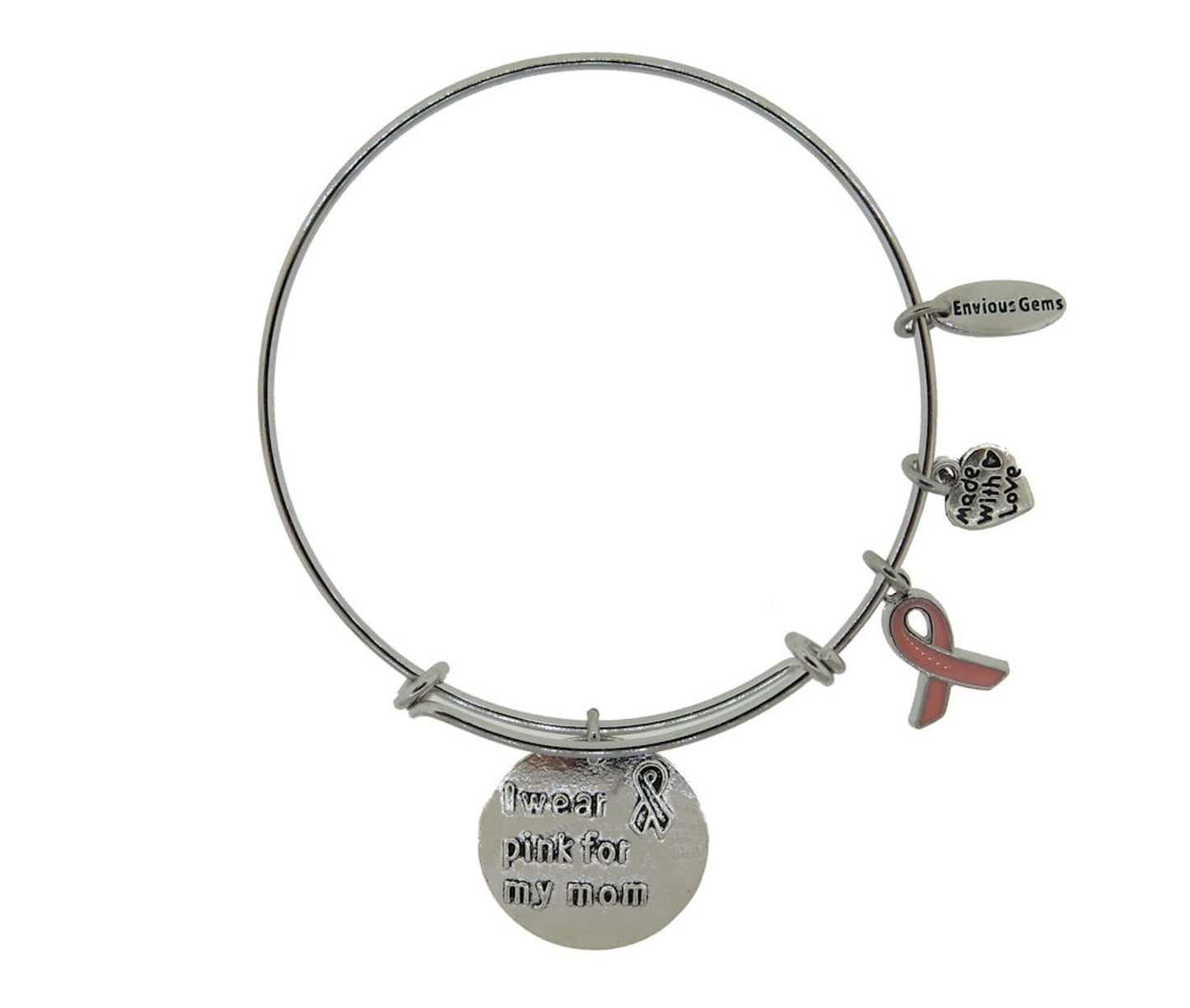 Breast Cancer Awareness I Wear Pink for My Mom Expandable Stainless Steel Bracelet Breast Cancer Month Adjustable Bracelet