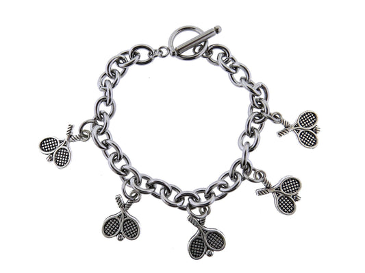 Women's Tennis ( Racket ) Charm Stainless Steel Toggle Bracelet