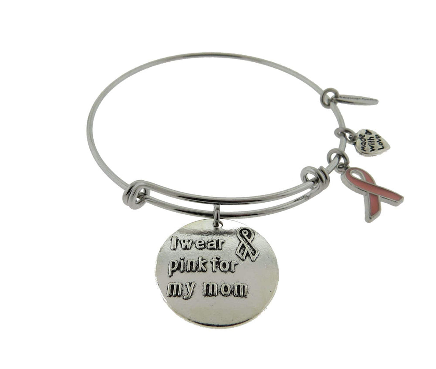 Breast Cancer Awareness I Wear Pink for My Mom Expandable Stainless Steel Bracelet Breast Cancer Month Adjustable Bracelet