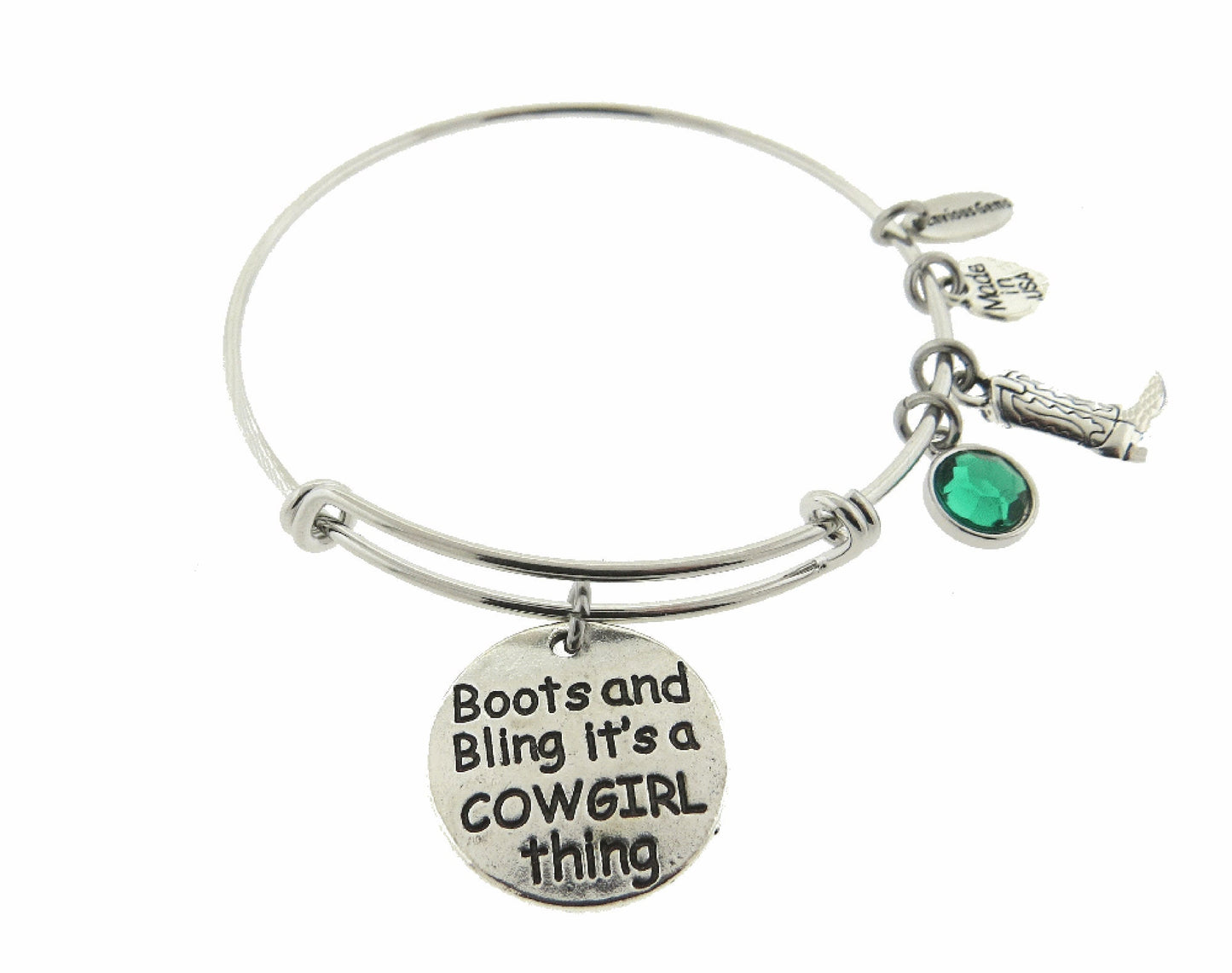 Boots and Bling It's a Cowgirl Thing Stainless Steel Adjustable Bracelet Cowgirl Bracelet * Bling Choices ( Clear, Amber, Blue, Green, Red )