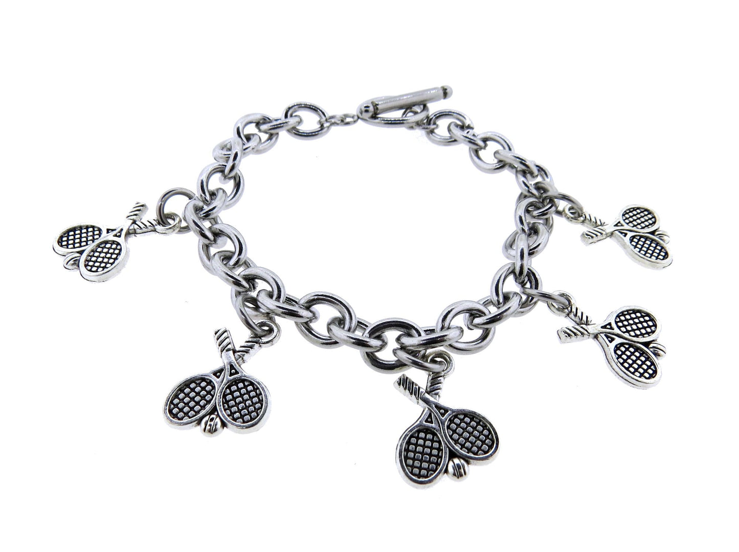 Women's Tennis ( Racket ) Charm Stainless Steel Toggle Bracelet