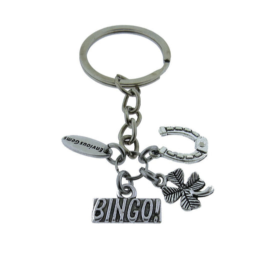 Bingo Four Leaf Clover Stainless Steel Keychain Lucky Horse shoe Keyring Bingo Gift