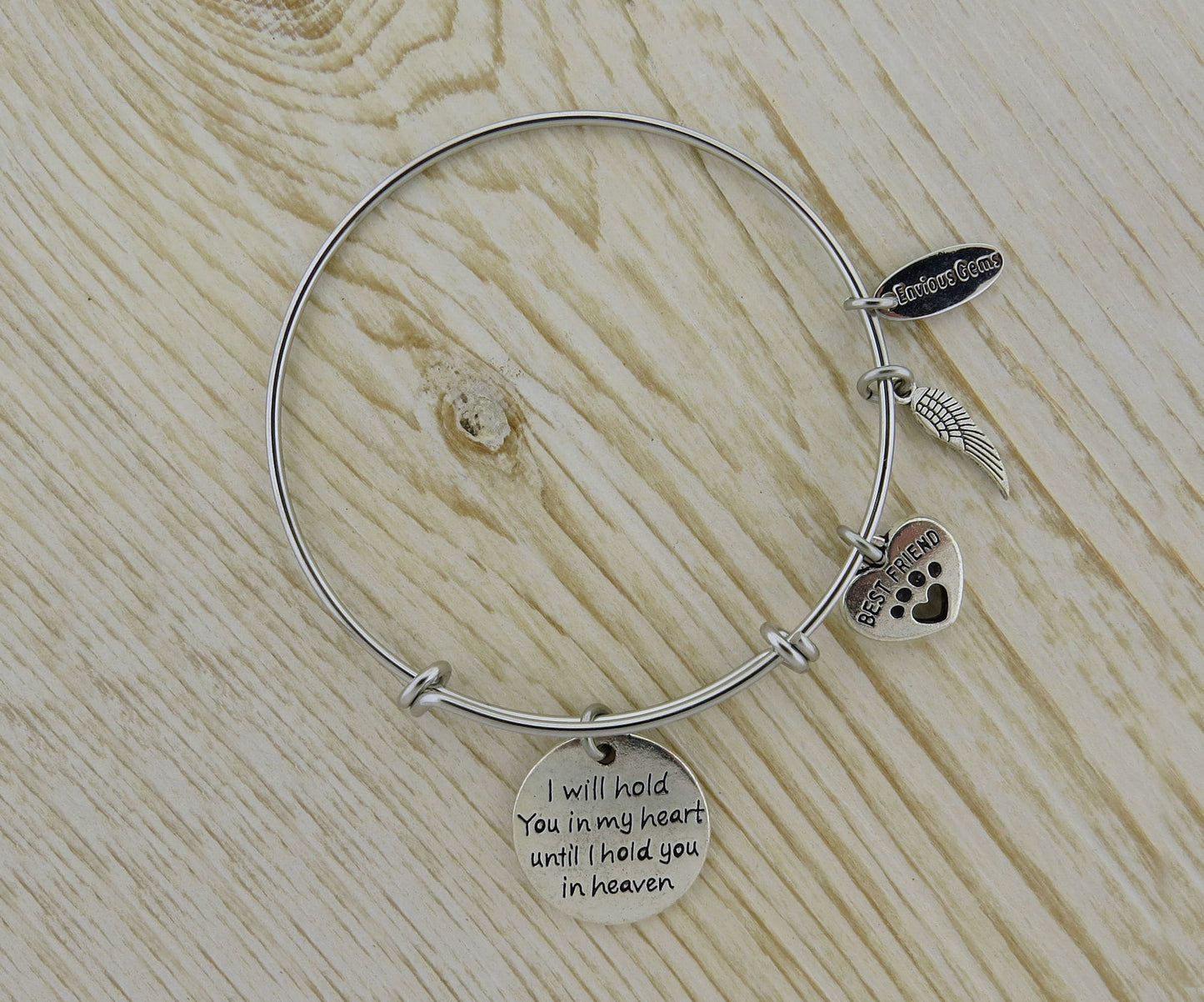 I Will Hold You in My Heart Until I Hold You in Heaven Angel Wing Pet Memorial Beloved Companion Fur Baby Stainless Steel Bracelet