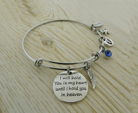 I Will Hold You in My Heart Until I Hold You in Heaven Angel Wing Memorial Loss of a Child Baby Girl Boy Birthstone Stainless Steel Bracelet