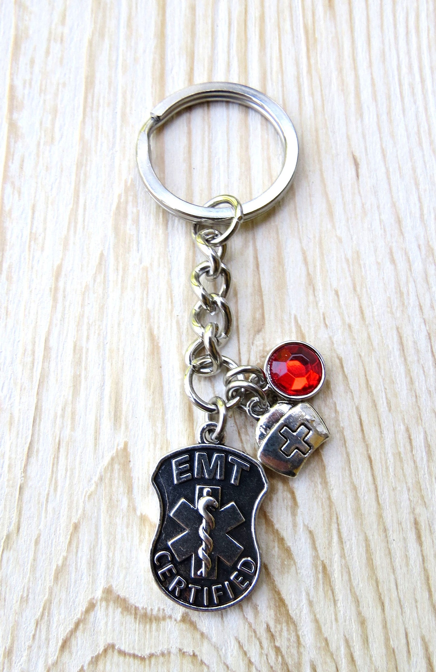 EMT Gift Keychains Red Crystal Emergency Medical Technician School and Certification Graduation Stainless Steel Thank You Gift ideas