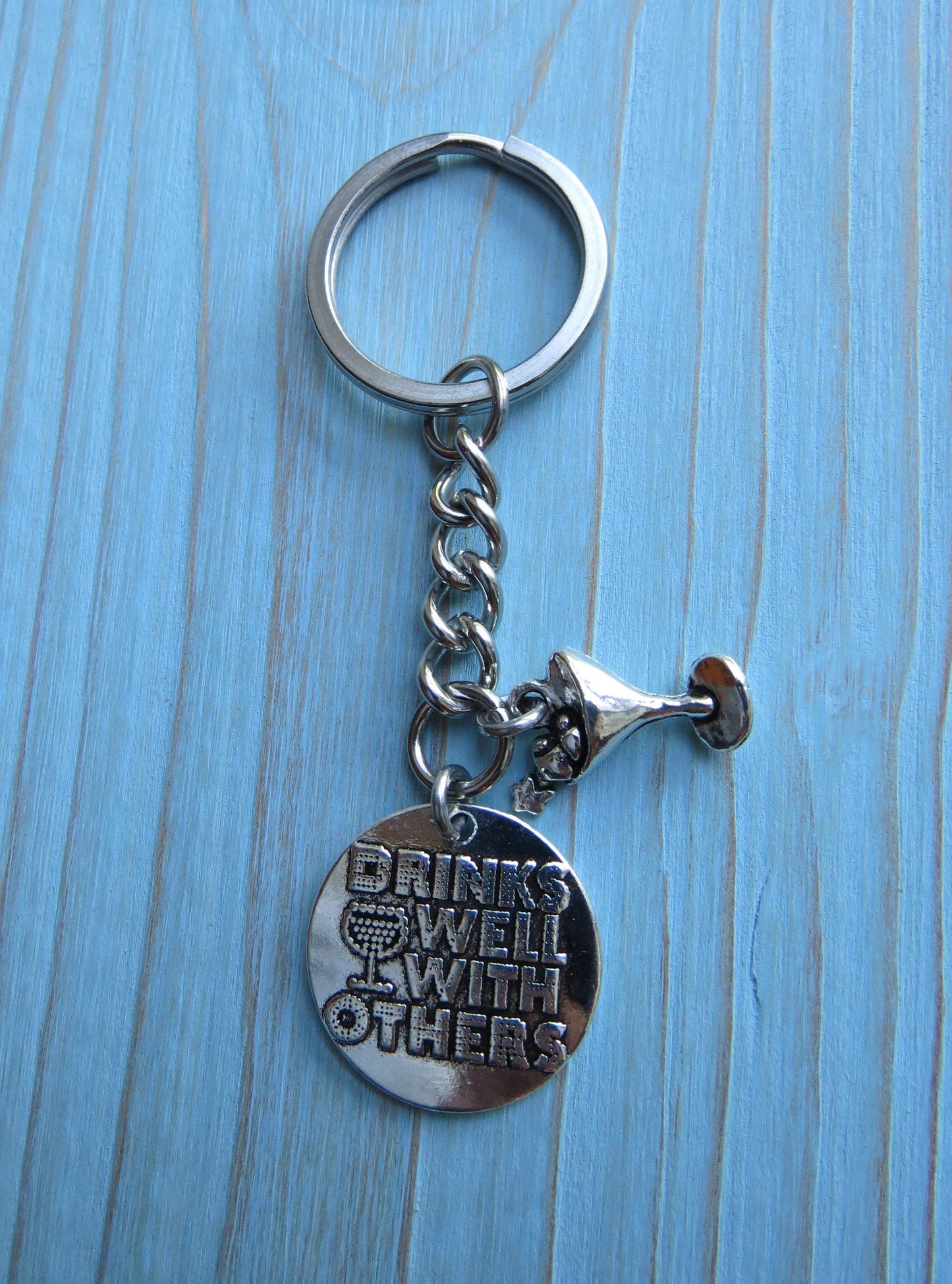 Drinking Buddies Gift Keychain "Drink's Well with Others" Stainless Steel Keychain or Keyring with Swivel Clasp Zipper Pull Gift ideas