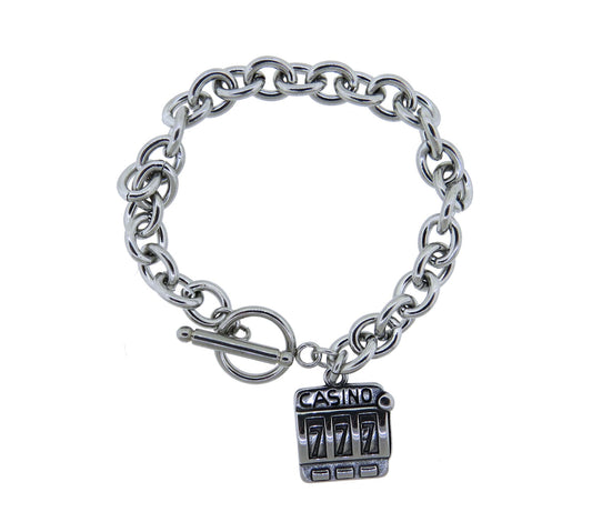 Women's Casino Slot Machine Charm Stainless Steel Toggle Bracelet Lucky Slot Machine Charm Bracelet Gift