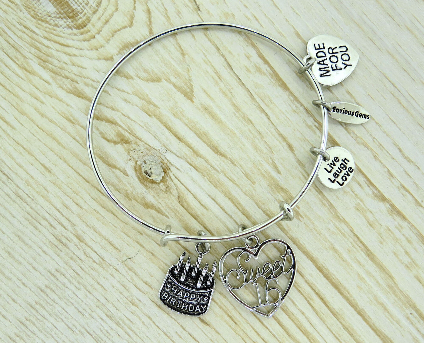 Happy Birthday Sweet 16 Silver Expandable Bracelet Sweet Sixteen Gold Plated Adjustable Bracelet Happy 16th Birthday * Gold or Silver Plated