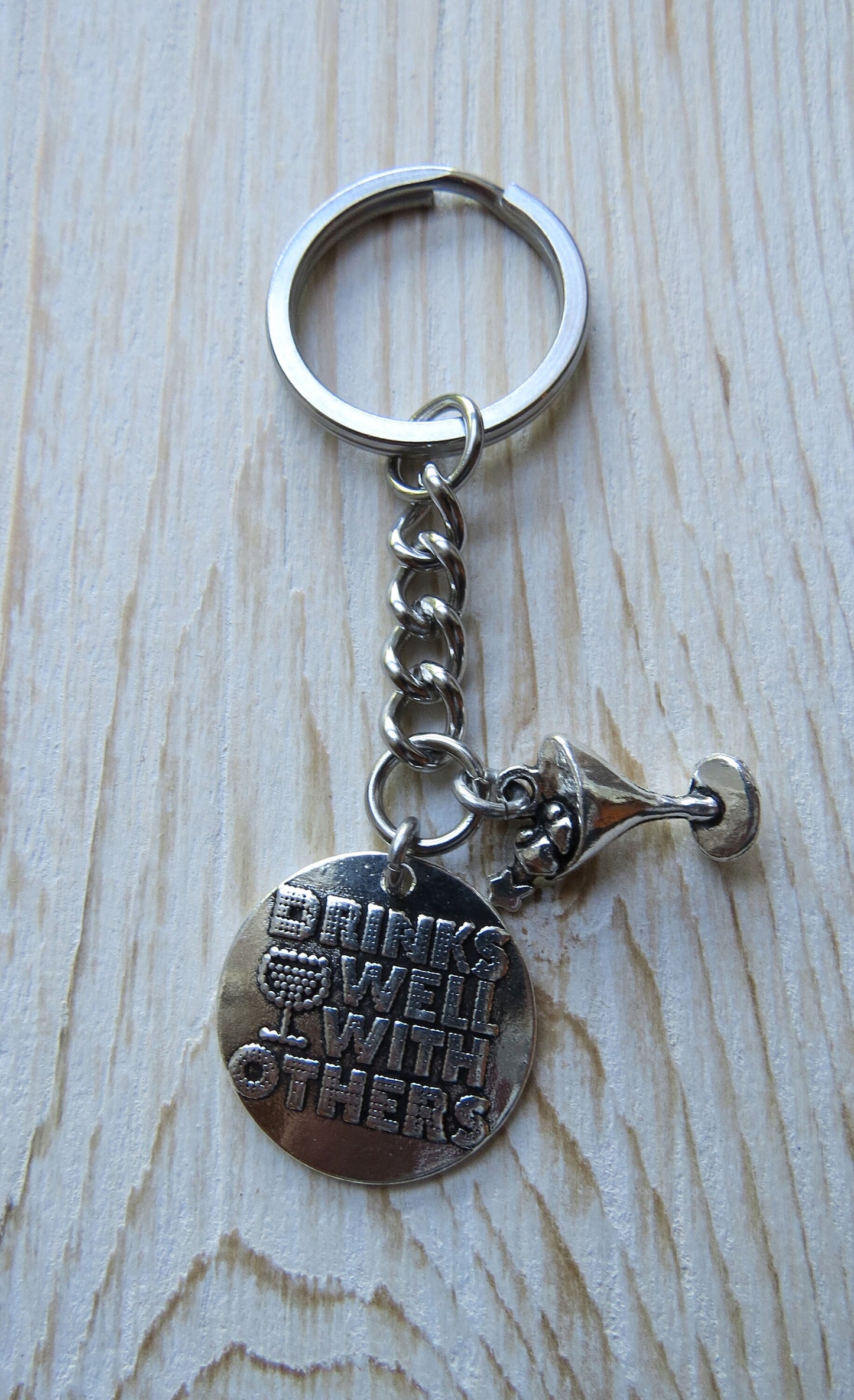 Drinking Buddies Gift Keychain "Drink's Well with Others" Stainless Steel Keychain or Keyring with Swivel Clasp Zipper Pull Gift ideas