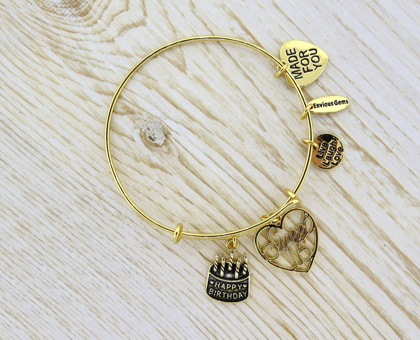 Happy Birthday Sweet 16 Silver Expandable Bracelet Sweet Sixteen Gold Plated Adjustable Bracelet Happy 16th Birthday * Gold or Silver Plated