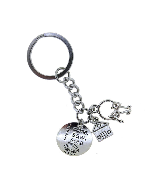 Real Estate Agent Realtor Silver Stainless-Steel Keychain I Came, I Saw, I Sold Keychain or Keyring with Swivel Clasp Zipper Pull