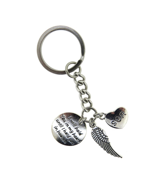 I Will Hold You in My Heart, Until I Hold You in Heaven (Son) inspirational Stainless-Steel Keychain