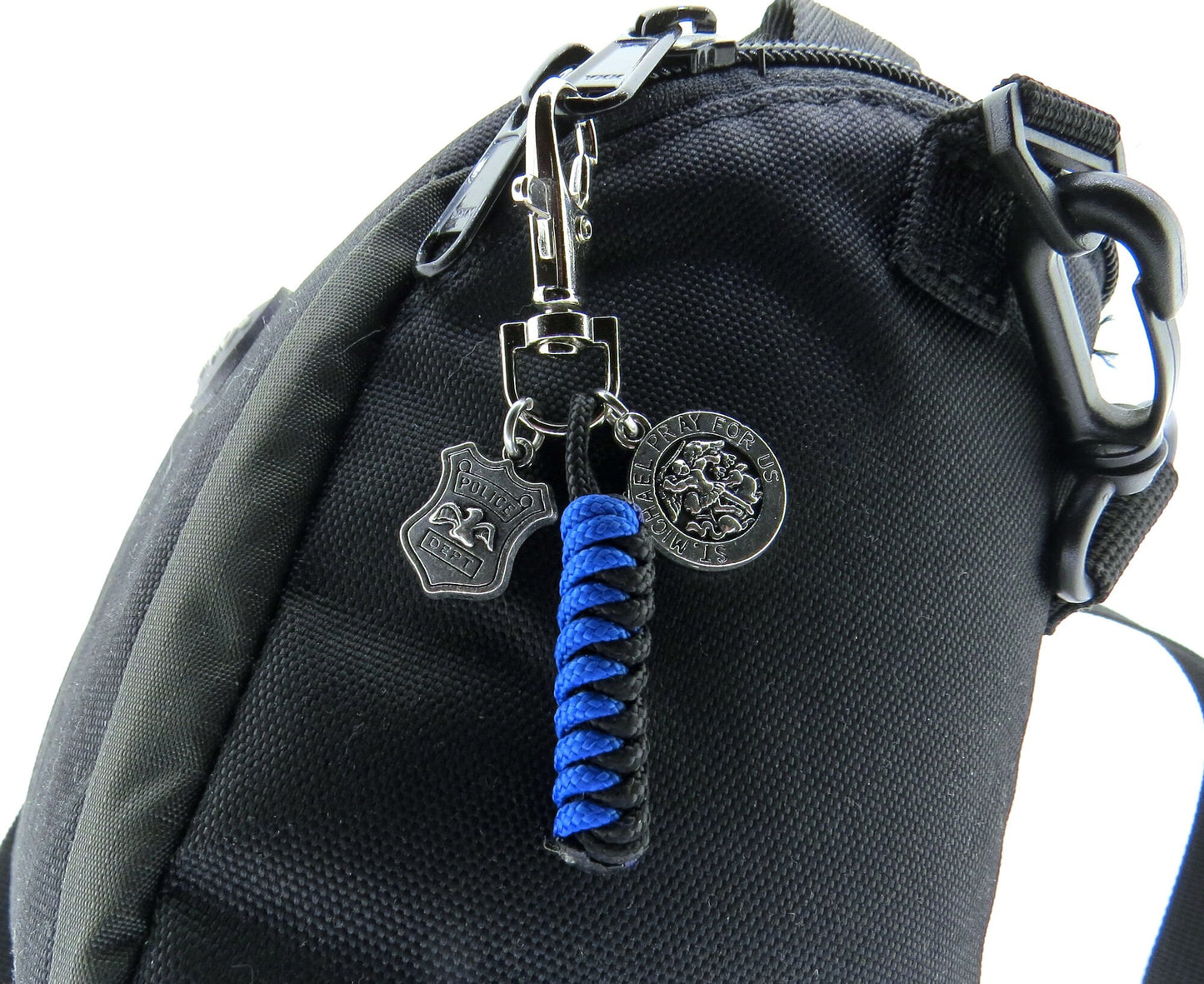 ST. Michael's Police Badge POLICE Officer Paracord Thin Blue Line Swivel Clasp Zipper Pull Gift