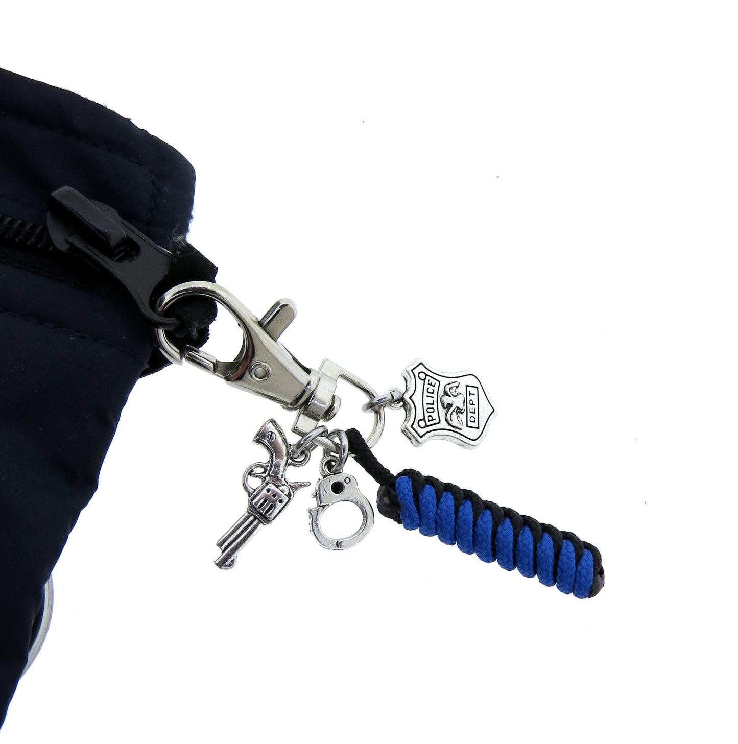 Police Department Badge POLICE Officer Law enforcement Thin Blue Line Paracord Swivel Clasp Zipper Pull Gift