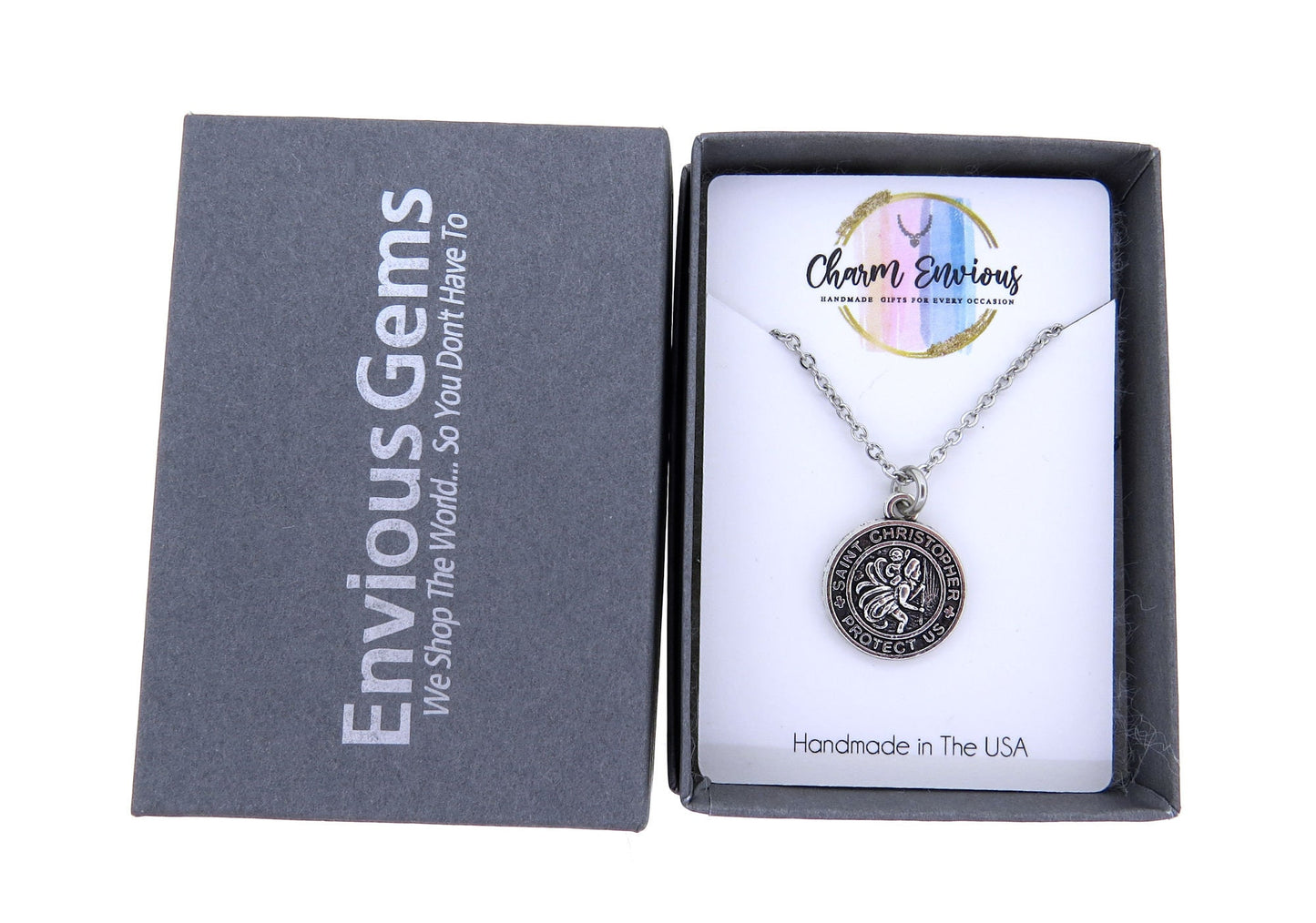 St. Christopher Medal Medallion Charm Pendant Necklace Stainless-Steel 18" Cable Chain