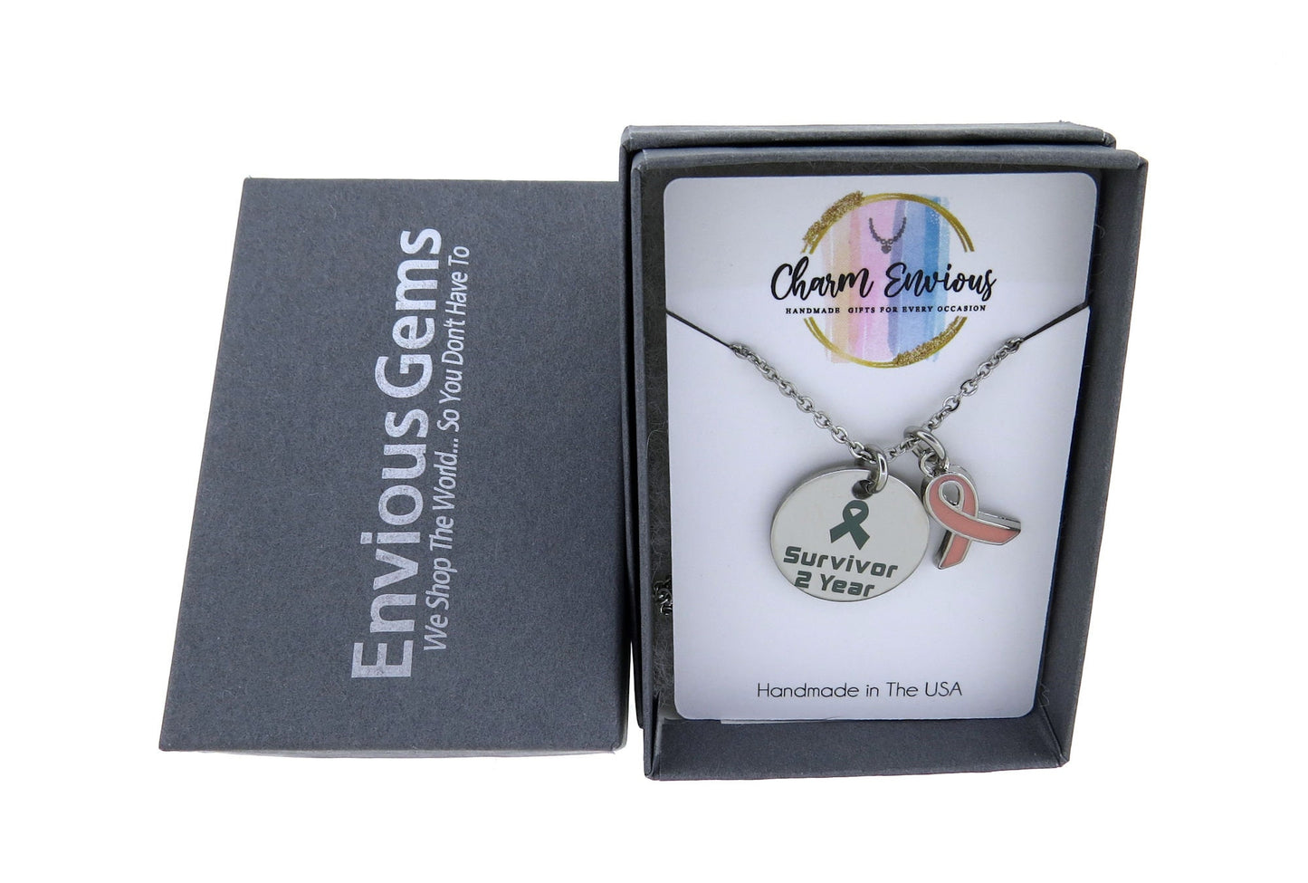 Cancer Survivor Year Breast Cancer Awareness with Pink Enamel Ribbon Pendant Necklace Stainless-Steel Cable Chain (1, 2, 3, 4, 5 & 10 Year)