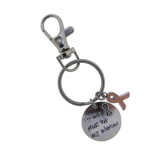 Breast Cancer Awareness I Wear Pink for My Sister Stainless Steel Key Chain Breast Cancer Month, Breast Cancer Keychain Gifts