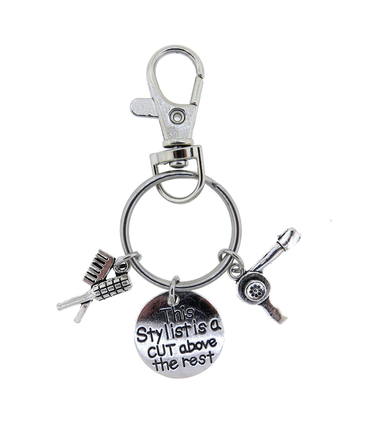 Hairdresser Keychain Gifts " This Stylist is a Cut Above the Rest " Stainless Steel Keychain Hair Stylist Key Ring Swivel Clasp Zipper Pull