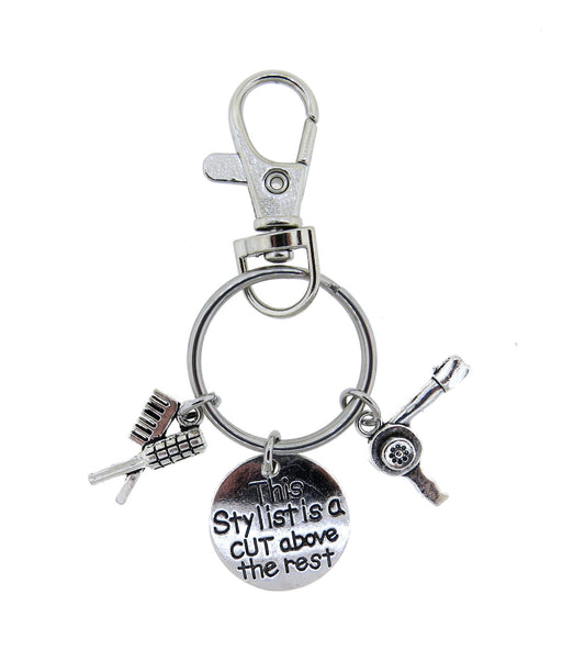 Hairdresser Keychain Gifts " This Stylist is a Cut Above the Rest " Stainless Steel Keychain Hair Stylist Key Ring Swivel Clasp Zipper Pull