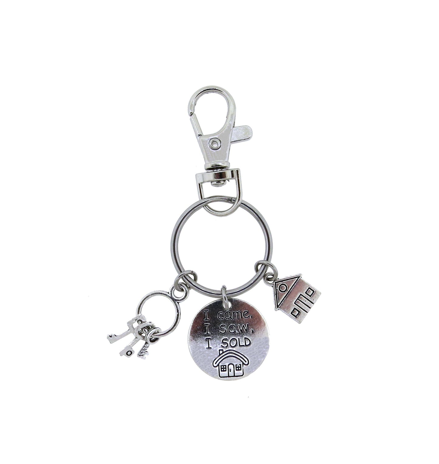 Real Estate Agent Realtor Silver Stainless-Steel Keychain I Came, I Saw, I Sold Keychain or Keyring with Swivel Clasp Zipper Pull