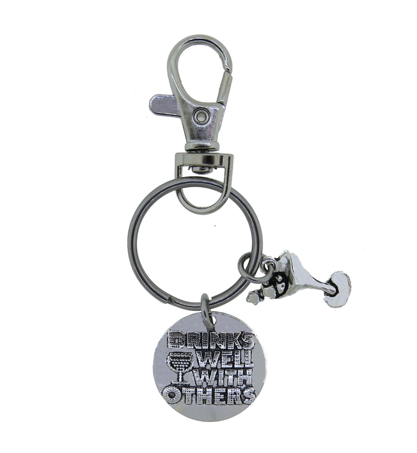 Drinking Buddies Gift Keychain "Drink's Well with Others" Stainless Steel Keychain or Keyring with Swivel Clasp Zipper Pull Gift ideas