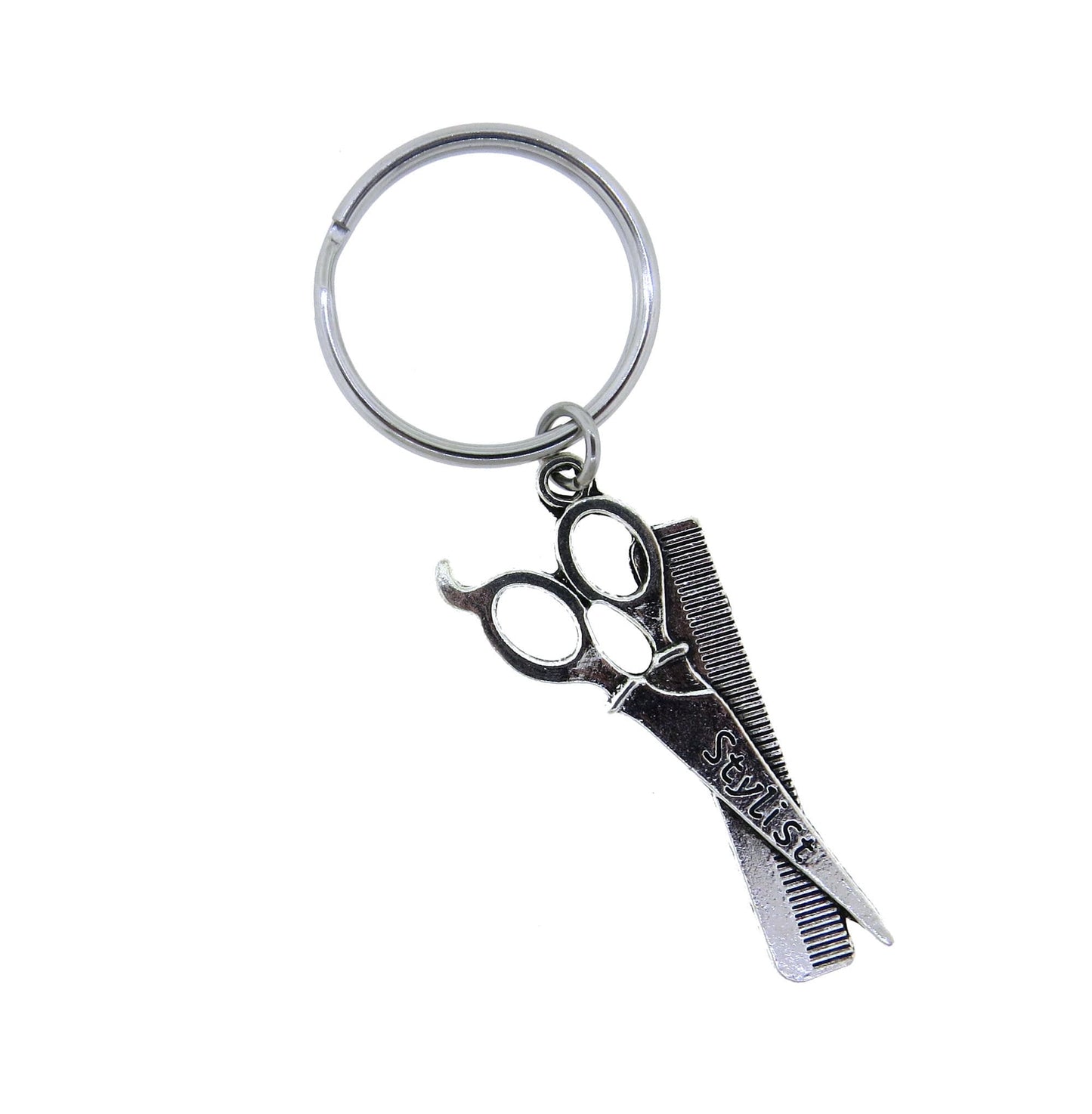 Stylist Hairdresser Scissors Comb Large Charm Stainless Steel Hair Stylist Keychain or Swivel Clasp Key Ring Zipper Pull Gift