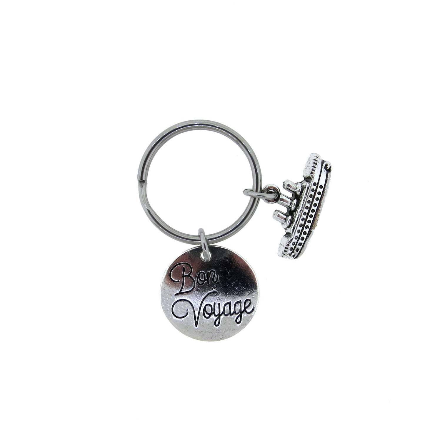 Bon Voyage Cruise Ship Vacation Stainless Steel Keychain Cruise Ship Trip Key Ring Gift or with Swivel Clasp Key Ring Zipper Pull Gift