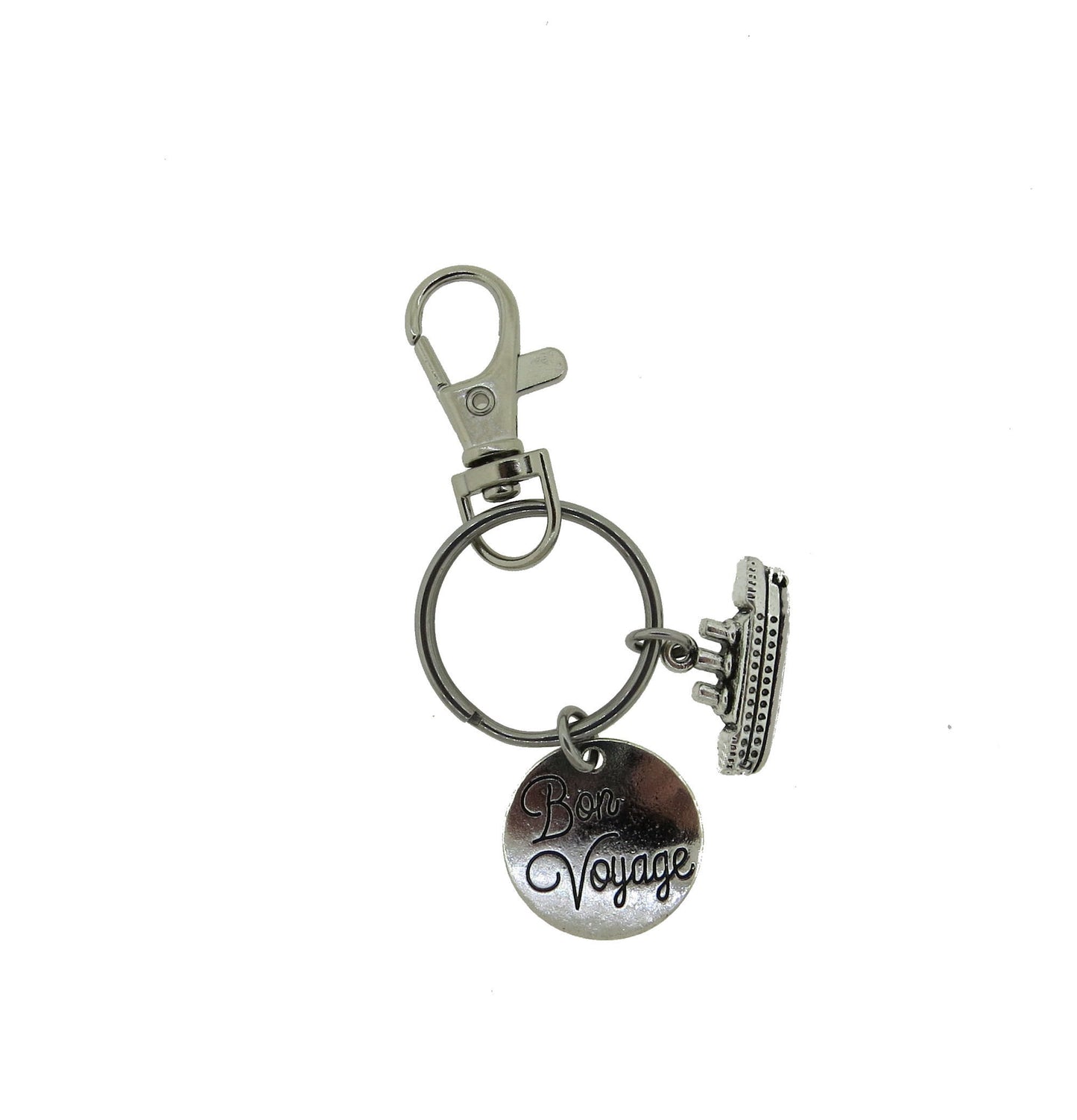 Bon Voyage Cruise Ship Vacation Stainless Steel Keychain Cruise Ship Trip Key Ring Gift or with Swivel Clasp Key Ring Zipper Pull Gift