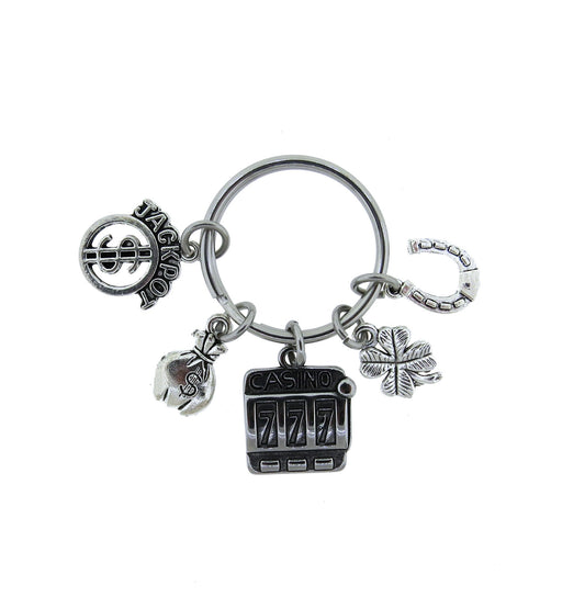 Casino Slot Machine Jackpot Money Bag Stainless Steel Keychain Lucky Slot Machine Winner Lucky Charms Keyring with Swivel Clasp Zipper Pull