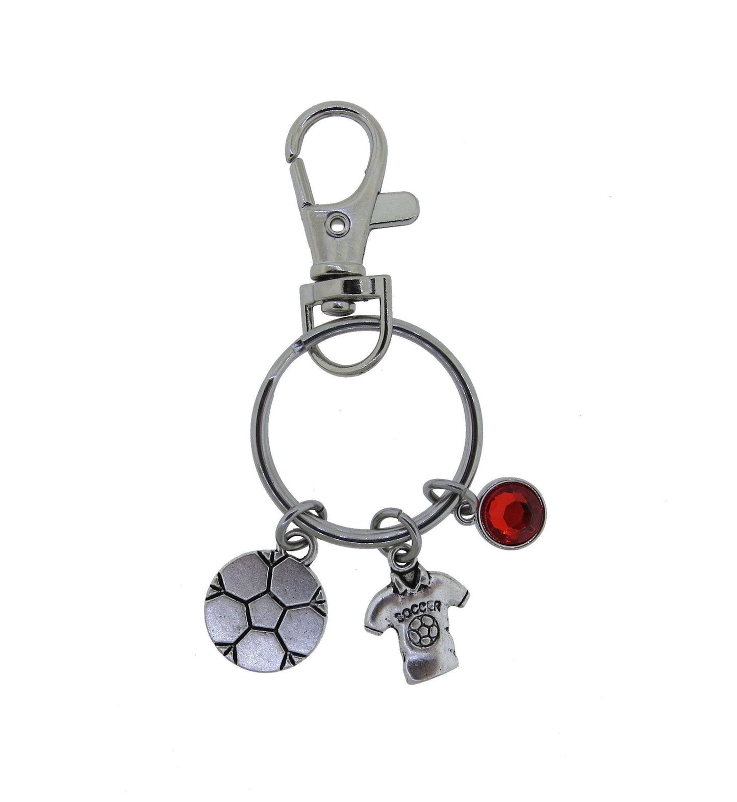 Soccer Ball 3-D Game Jersey Charm Keychain Stainless Steel Keychain Soccer Fan Key Ring with swivel clasp Zipper Pull Gift (Add Team Colors)