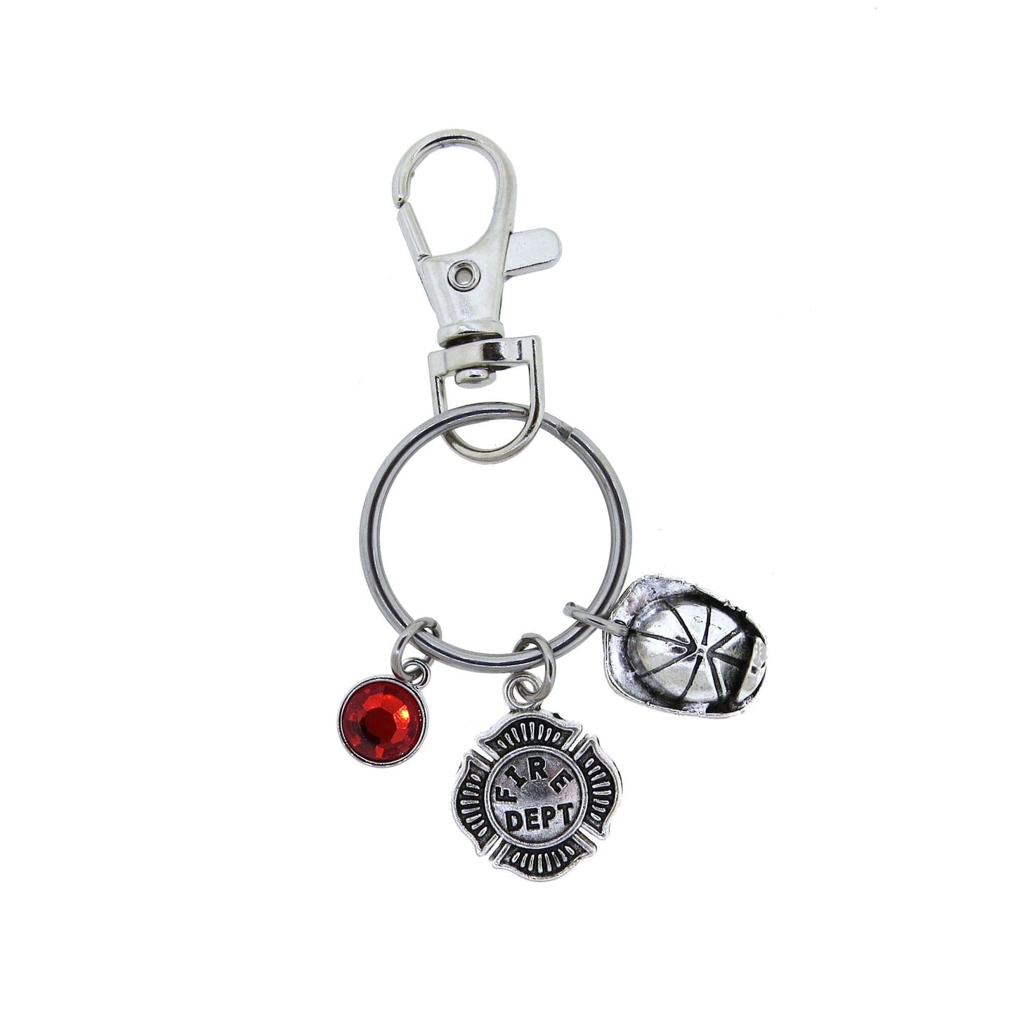 Firefighter Helmet Fireman Shield Keychain, Fireman Academy Stainless Steel Keychain or Firefighter Key Ring with Swivel Clasp Zipper Pull