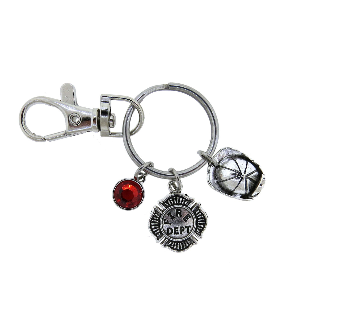 Firefighter Helmet Fireman Shield Keychain, Fireman Academy Stainless Steel Keychain or Firefighter Key Ring with Swivel Clasp Zipper Pull