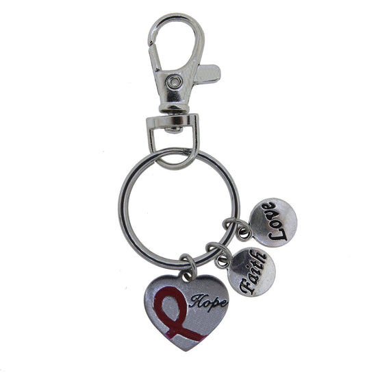 Red Ribbon Awareness Hope Heart Stainless Steel Keychain Hope Faith Love Red Ribbon Awareness Keychain Gift