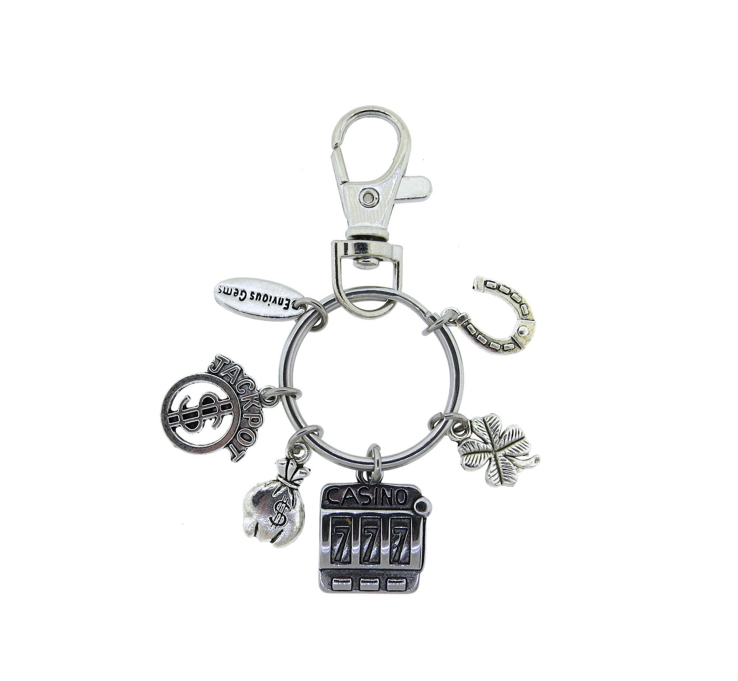 Casino Slot Machine Jackpot Money Bag Stainless Steel Keychain Lucky Slot Machine Winner Lucky Charms Keyring with Swivel Clasp Zipper Pull