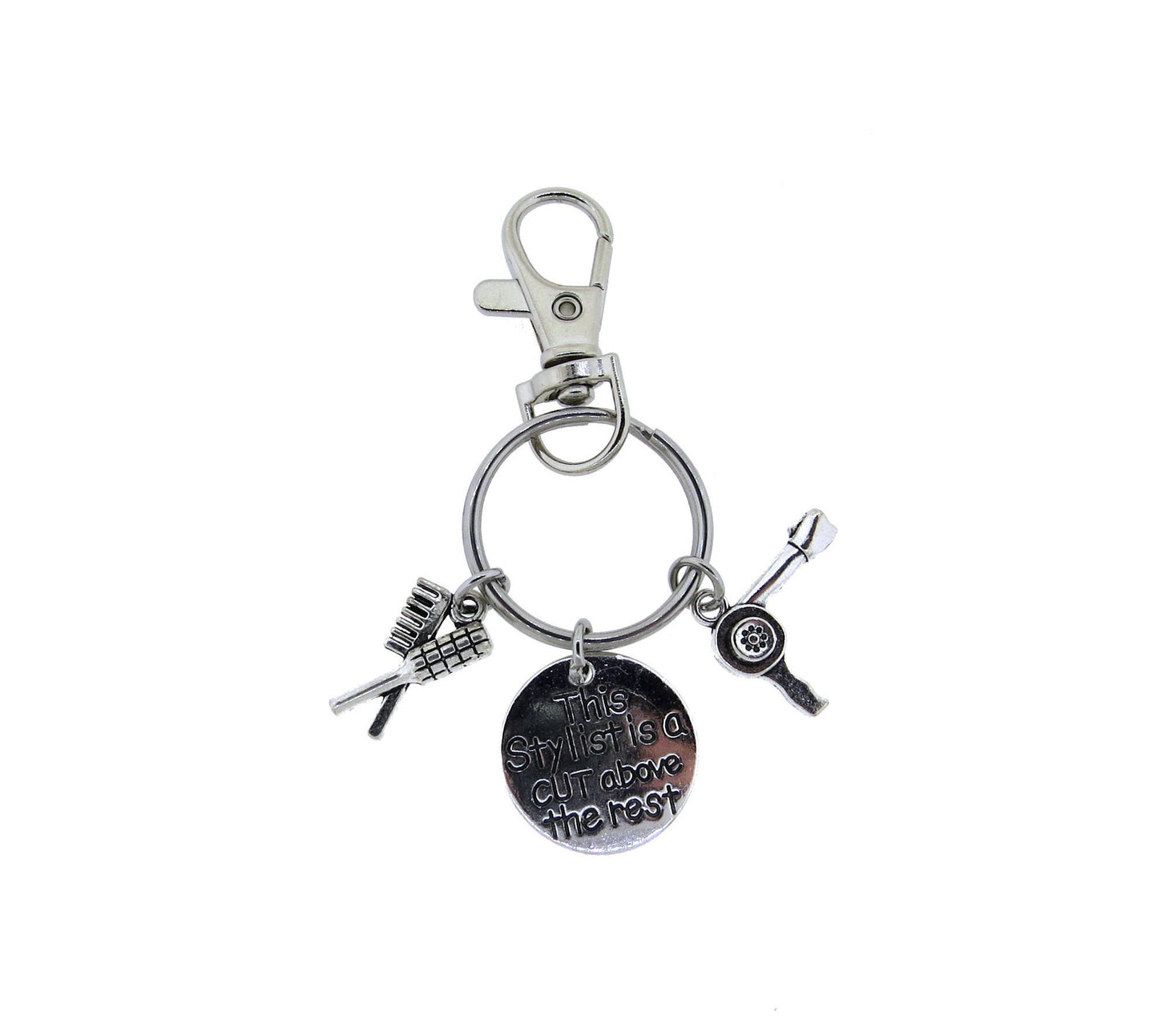 Hairdresser Keychain Gifts " This Stylist is a Cut Above the Rest " Stainless Steel Keychain Hair Stylist Key Ring Swivel Clasp Zipper Pull