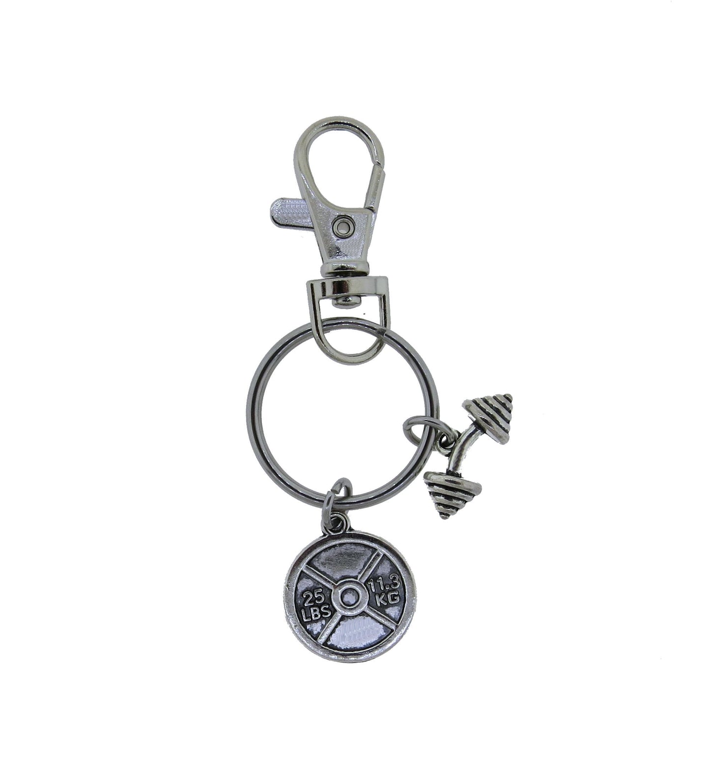 Weightlifter Gym Rat Keychain Stainless Steel Keychain Bodybuilding Barbell Key Ring with swivel clasp Zipper Pull Gift