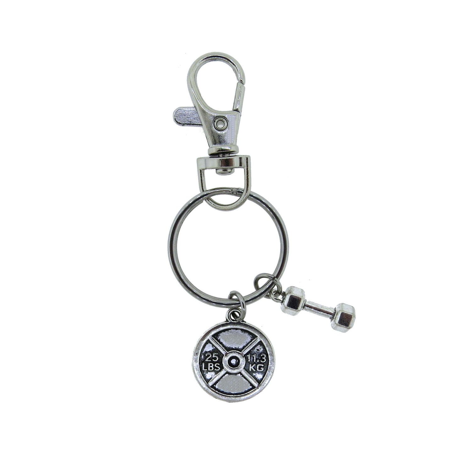 Weightlifter Gym Rat Keychain Stainless Steel Keychain Bodybuilding Barbell Key Ring with swivel clasp Zipper Pull Gift