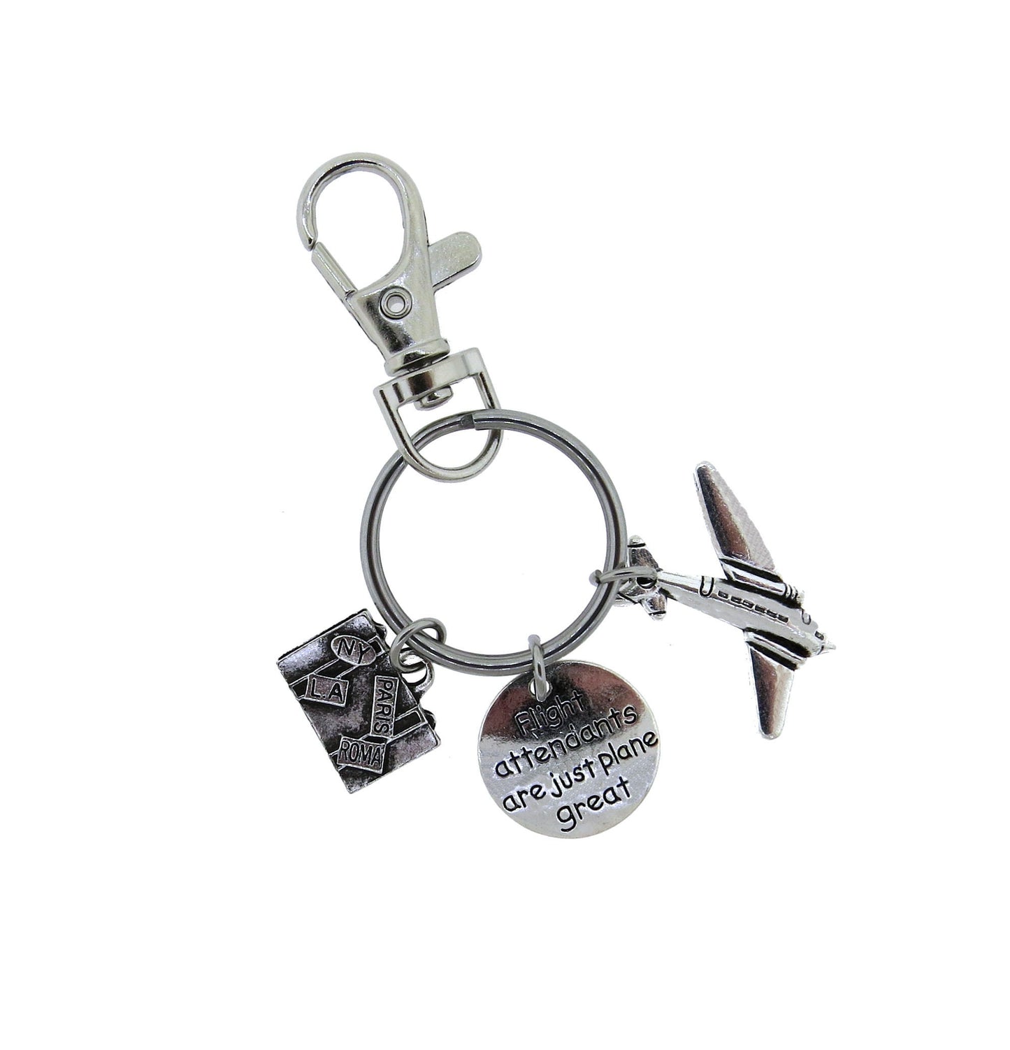 Flight Attendants Are Just "Plane" Great Stainless Steel Keychain Flight Attendant Airplane Traveling or with Swivel Clasp Zipper Pull Gift