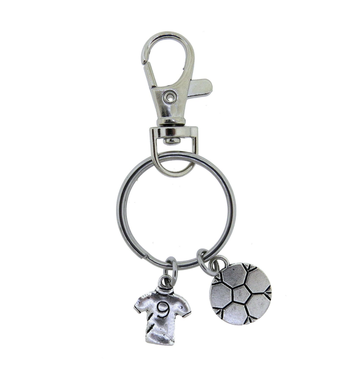 Soccer Ball 3-D Game Jersey Charm Keychain Stainless Steel Keychain Soccer Fan Key Ring with swivel clasp Zipper Pull Gift (Add Team Colors)