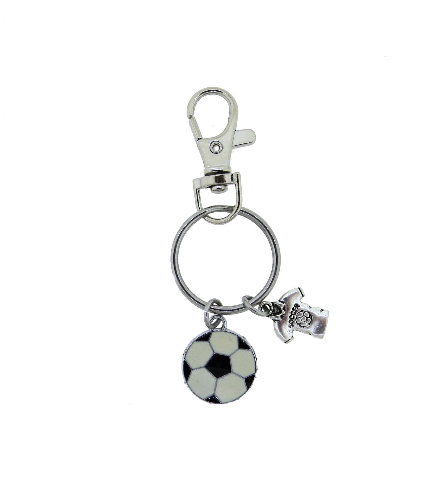 Enamel Soccer Ball with 3-D Game Jersey Charm Keychain Stainless Steel Key Ring with swivel clasp Zipper Pull Gift (Add Team Colors)