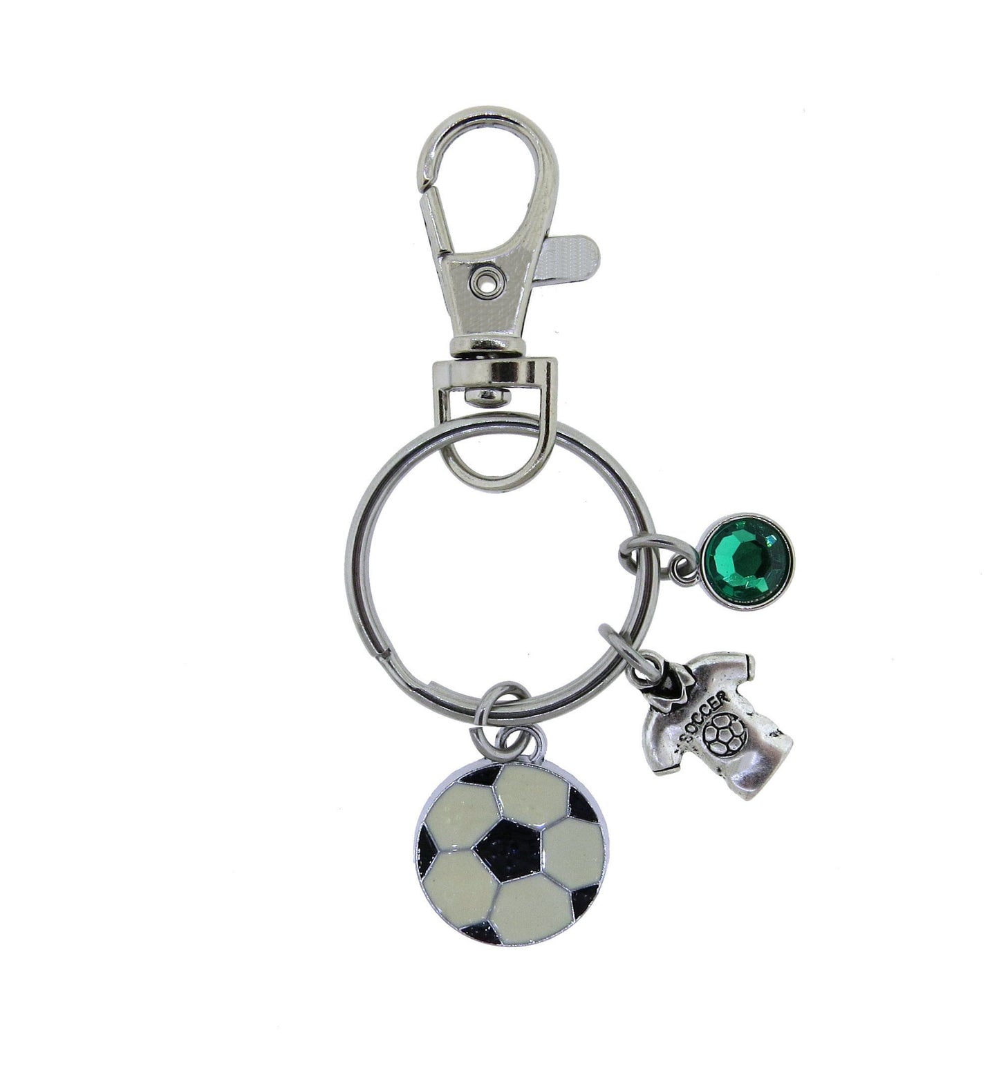 Enamel Soccer Ball with 3-D Game Jersey Charm Keychain Stainless Steel Key Ring with swivel clasp Zipper Pull Gift (Add Team Colors)