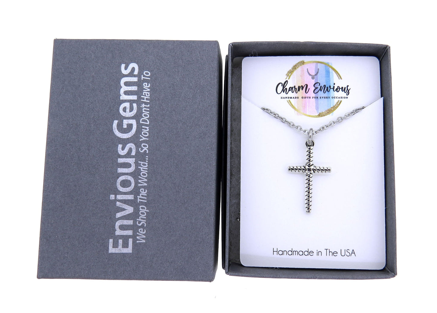 Twisted Cable design Religious Cross Charm Pendant Necklace Religious Celebration Gift Necklace on a Stainless-Steel 16" or 18" Cable Chain