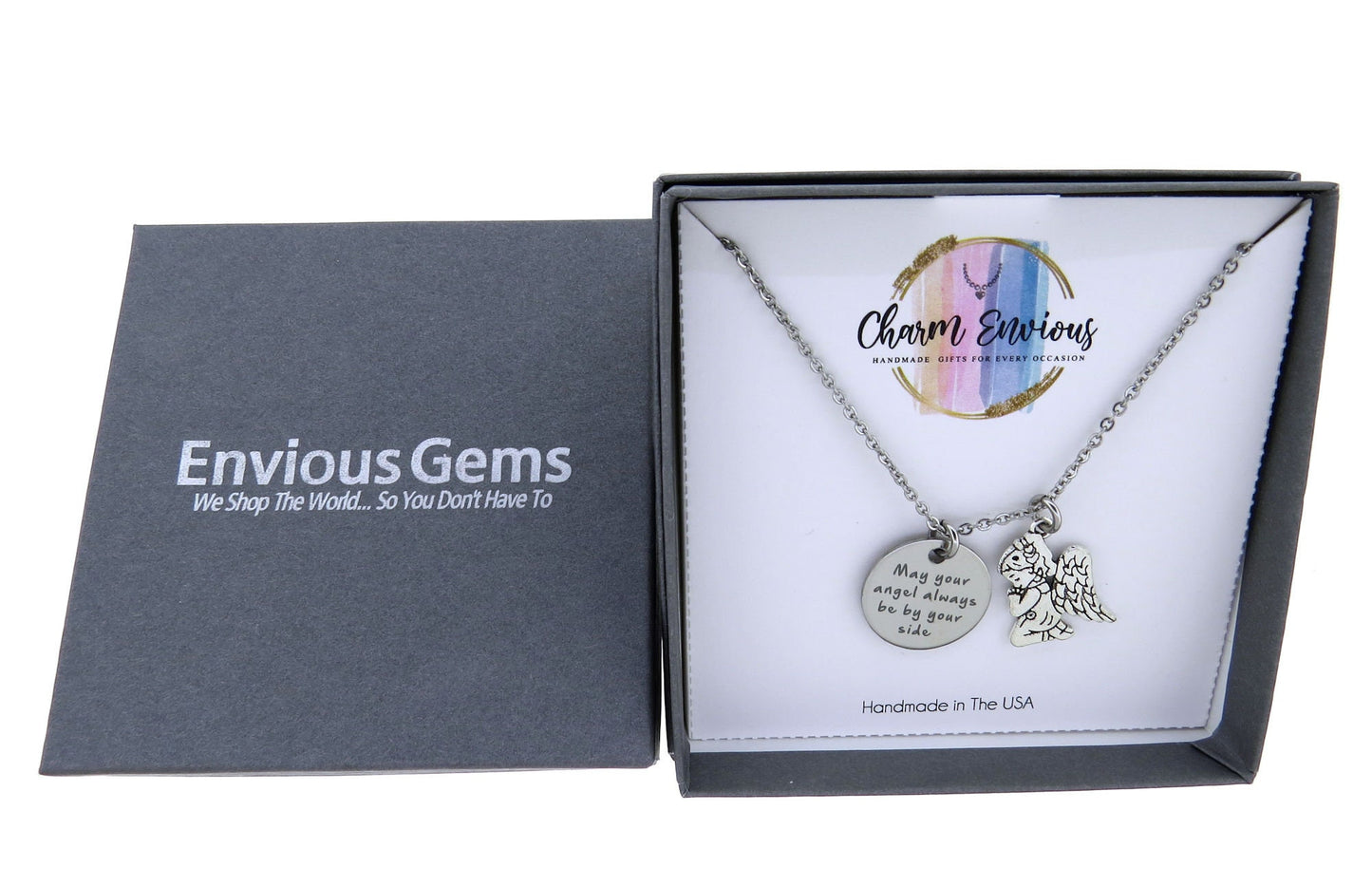 May your Angel always be by your side Pendant Necklace Stainless Steel Charm Angel Praying on a Stainless-Steel Cable Chain Angel Jewelry