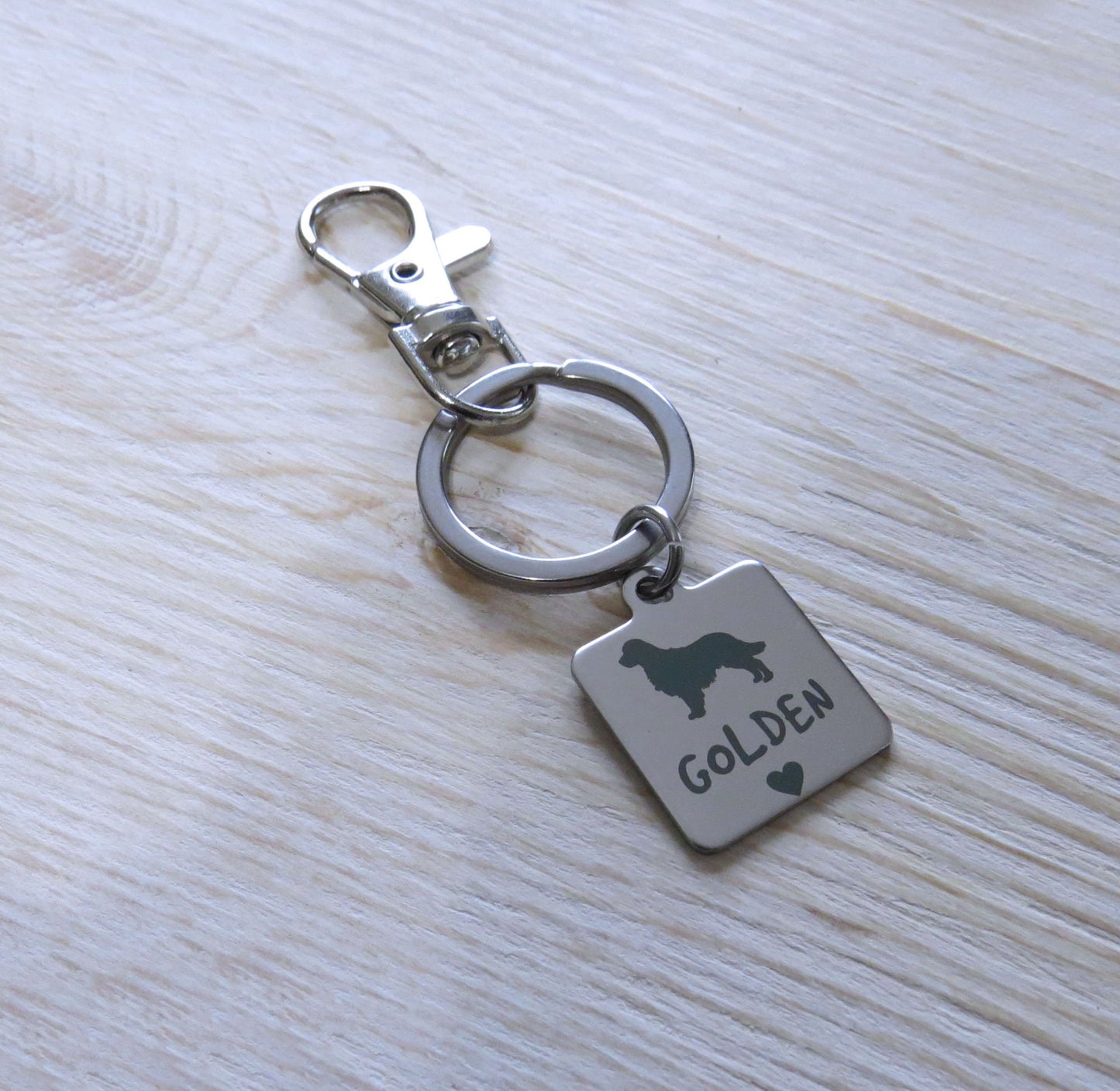 I Love My Golden Dog Stainless Steel Keychain, Laser Engraved Stainless Steel Golden Dog Breed Charm Keychain, Golden Retriever Keyring Gift