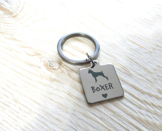 I Love My Boxer Dog Stainless Steel Keychain, Laser Engraved Stainless Steel Boxer Dog Breed Charm Keychain, Dog Tag Keyring Gift